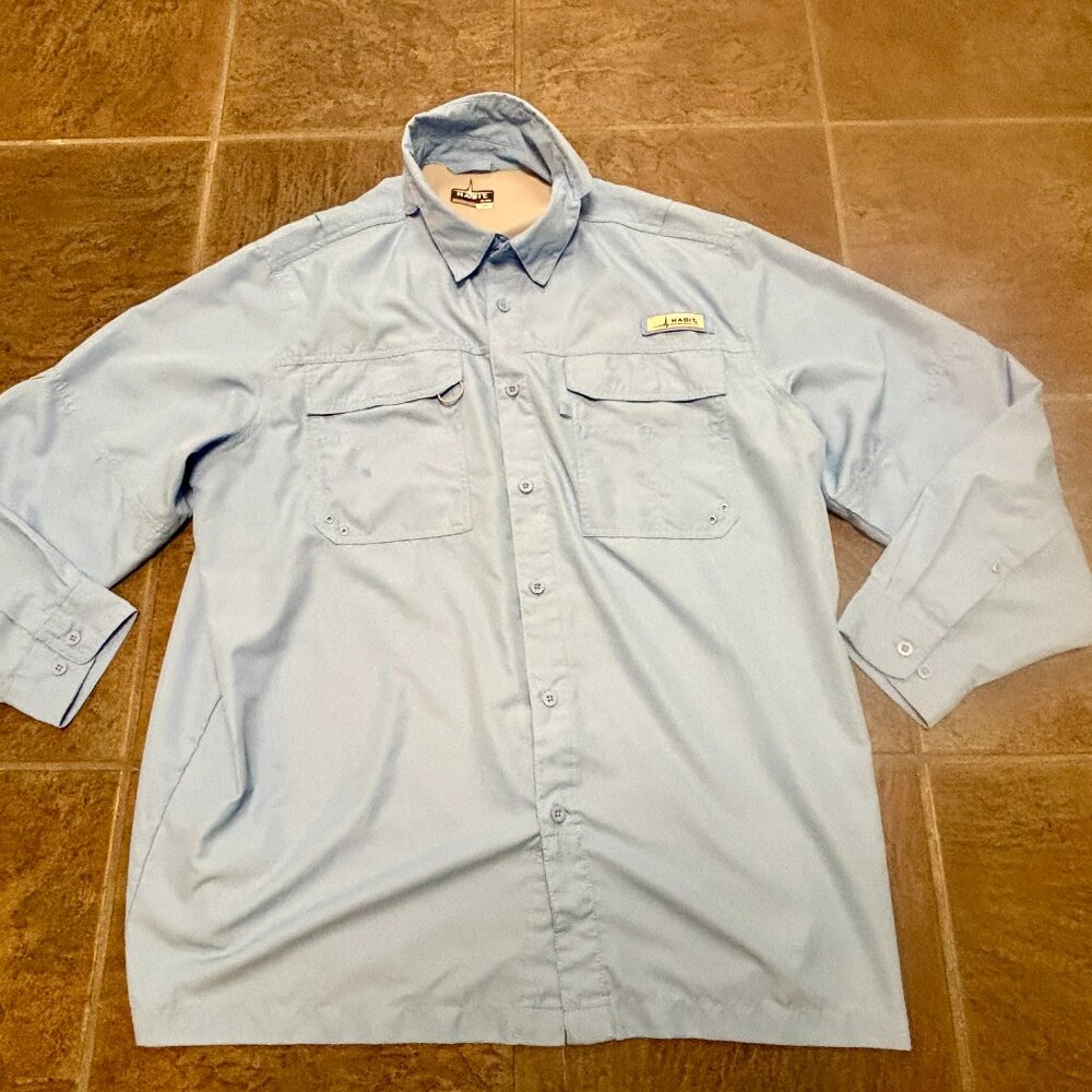 ~~Habit Men's Shirt XL Long Sleeve 40+ Solar Factor Fishing Button Light Blue***